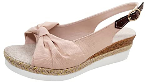 Uwdiohq Ladies Fashion Summer Solid Color Tissu Casual Bas Sandales Boucle Été Confortable Jaune (Pink, 39) Chaussure Randonnée Femme Confortables Pieds Larges Et Sensibles Sandale Chaussures De
