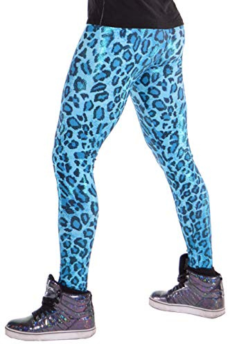Revolver Fashion Blue Leopard Meggings USA Made Men's Leggings: Fun 80's Costume (X-Large, Leopard Blue)