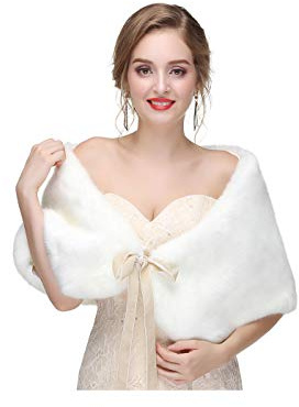 Olbye Women's Faux Fur Wraps Wedding Fur Shawls Wraps 1920 Fur Stoles Bridal Mink Fur Wrap for Women and Girls (White)