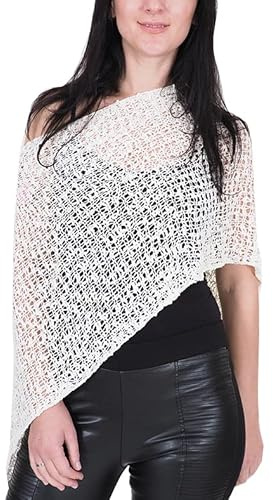 Mimosa Ladies Popcorn Style Plain Stretch Fish Net Crochet Batwing Small Poncho (One Size, Ivory)