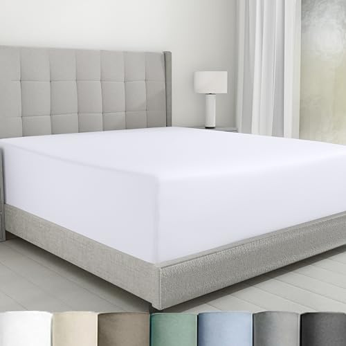 California Design Den Luxurious King Size Fitted Sheet Only - 100% Cotton, 600 Thread Count Sateen, Soft Deep Pocket Bottom Fitted Sheet, Premium-Feel Bedding, Featuring Foot Side Indicator - White