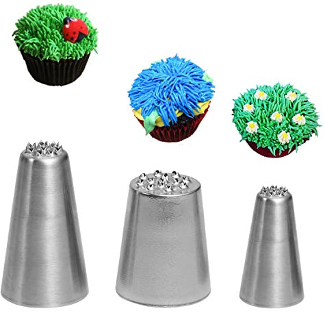 3 PCS Grass Cake Piping Nozzle, Stainless Steel Grass Icing Tips for DIY Cake Decorating Baking Cookie Cream Cupcake