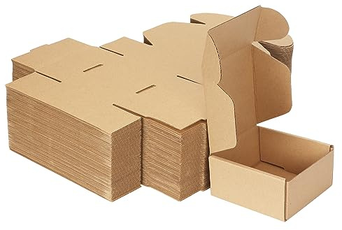 HORLIMER 50-pack 4 x 4 x 2 tum små kartonglådor för utstationering (10,2 x 10,2 x 5,1 cm), brun fraktlåda för post, korrugerade förpackningslådor för småföretag