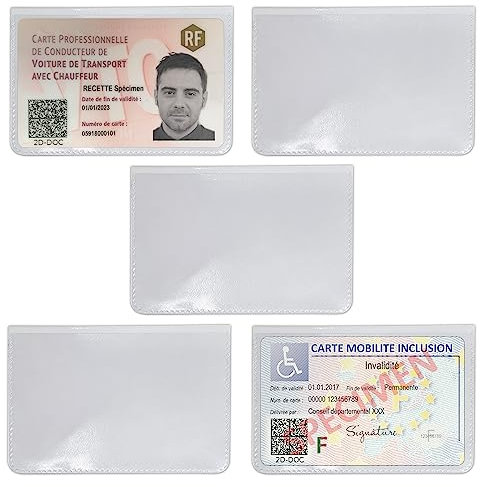 2 Pochettes Porte-Cartes Autocollantes Transparentes pour VTC et Mobilité Inclusion | Fabriqué en France | Étui pour Cartes Plastifiés