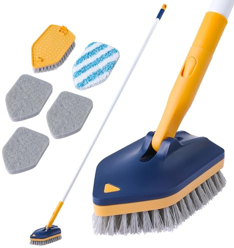 BOOMJOY Tub Scrubber with Long Handle, 58 Extendable 3 in 1 Tub Cleaner Brush with Long Handle, No Scratch Shower Cleaning Brush for Bathtub, Bathroom Ceilings, Toilet, Kitchen, Floor