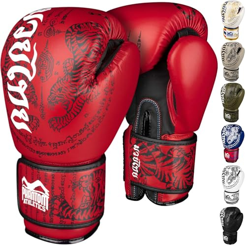 Phantom Athletics Guanti da Boxe Uomo - Muay Thai | MMA e Kickbox | Guanti da Boxe da 10-16oz per Arti Marziali | Guanti da Boxe Uomo, Donna e Bambini (Muay Thai - Rosso, 14 Oz)