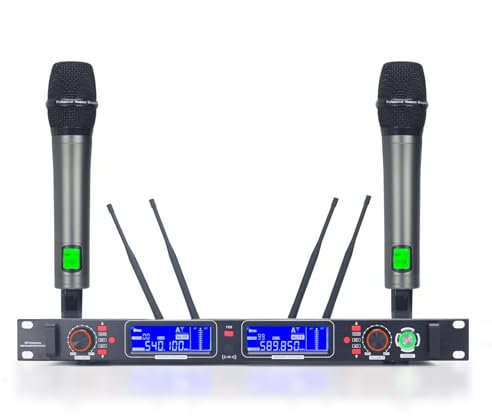 Yucong Profession Wireless Microphone System - UHF Metal Handheld Mics, 700ft Range, 2x100 Channels, Auto-Scan, True Diversity for Stage/Studio/Church/Vocal Performances (Black)