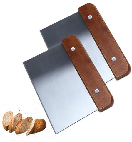 2 Pezzi Raschietto per Pasta, Raschietto Cucina con Manico in Legno e Lama in Acciaio Inossidabile per Uso Alimentare, Raschietto per Pasticceria, 15 cm (Marrone)