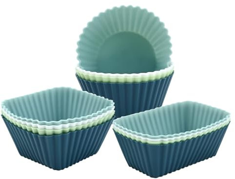 PIQIUQIU Lot de 12 mini moules à kouglof en silicone réutilisables pour gâteau, dessert, chocolat, pudding, gelée (rectangulaire, carré, cercle), 12MFBMJ