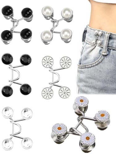 ZAMXHUG Pantalones ajustadores de Cintura, 6 pcs extensión de Hebilla de Cintura Ajustable, botón de Mezclilla extraíble para Pantalones, Clips para Vaqueros para la Cintura, no Requiere Costura