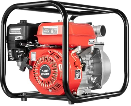Gasoline Engine Water Pump, 2-inch 4 Stroke Gas Powered Trash Water Transfer Pump, 7.5HP 212CC Garden Farm Irrigation Petrol Pump Portable High Pressure for Irrigation Pool