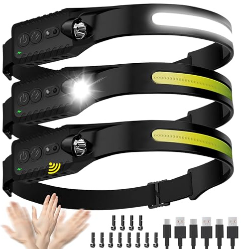 Headlamp Rechargeable (3-Pack), LED Head Lamp Flashlight, 230° Wide Beam Headband Light, 400 Lumen Super Bright, USB-C Rechargeable Lightweight Headlight for Running, Fishing, Hiking, Camping