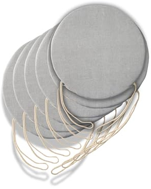 6 Cuscini Rotondi per Sedia Cucina Sfoderabili, Cuscini per sedie soggiorno - Cuscini da sedia con Laccetti made in Italy - Spessore 3 cm - Decorazioni casa (Grigio chiaro, Diametro 40 cm)