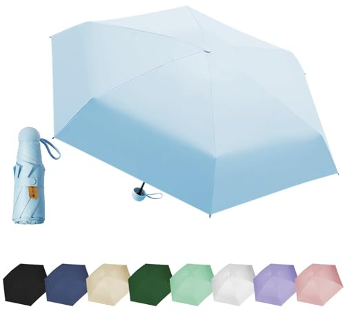 EEPLUYTY Regenschirm, Sechs-Knochen-Regenschirm mit UV-Schutz und Sonnenschutz für den Außenbereich, regen- oder sonnenschein-tauglich (hellblau)