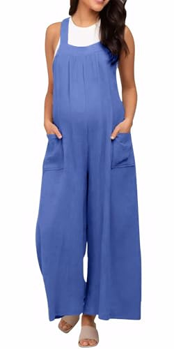 FEOYA Mono Maternidad de Pierna Ancha Overol Holgado y Cómodo para Embarazadas Pantalones Largos Casuales con Bolsillos Ideal para Día a Día S Azul