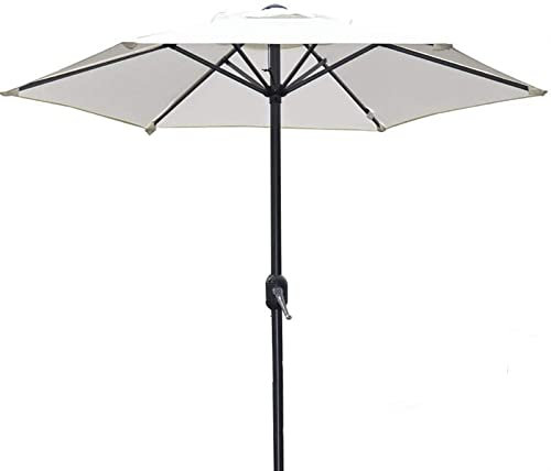 CWCQGH Parasols de Jardin d'extérieur, parasols de Table d'extérieur de 6 Pieds avec manivelle, 6 Baleines en Fer, Parasol de marché pour Piscine, Plage, Jardin, Restaurant,White-A
