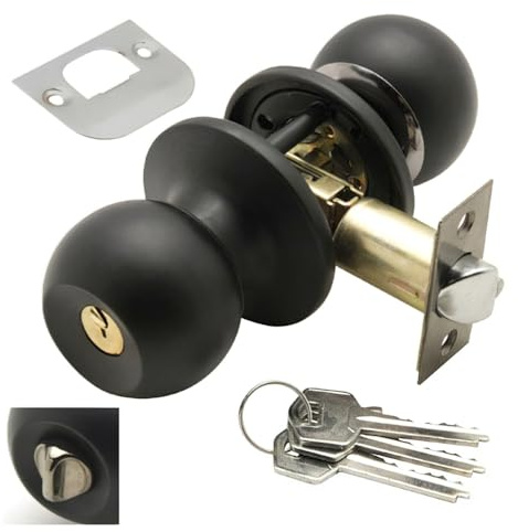 PRENDELUZ Pomo Puerta - pomo con Llave de condena, Color Negro, Ideal para entradas, fácil instalación y Uso, Duradero y Seguro para hogares.