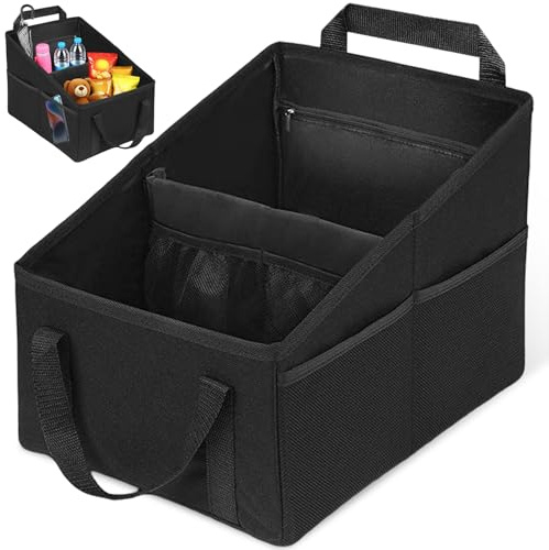 Organizer Auto con Frazioni Regolabile e Maniglie Doppie, Strumento Portaoggetti Sedile Posteriore Anteriore Auto Pieghevole Multifunzionale, Bagagliaio Car Tessuto Oxford per Giocattoli Bambini,Snack