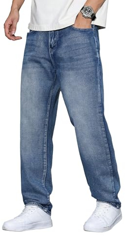 JMIERR Mens Jeans Classic Baggy Comfort Flex Jean for Men Stretch Denim Jeans Straight Leg Pants with 5 Pockets, M, Ashleigh Blue