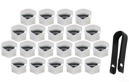 Uppsättning av 20 silverplätering ABS hjulmutter lock skydd för Tesla för modell 3 för modell S för modell Y 2017 2020, inkluderar knoppmutterdragare för enkel borttagning och installation