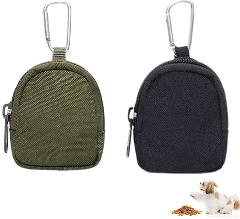 2 stycken godispåsar för hundar, bärbara godispåsar för hundar, foderpåse, hundträning med dragkedja och karbinhake, miniväska för promenader hundträning, nyckelväska, myntpåse