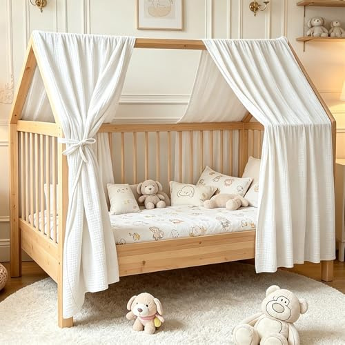 Ginkago Baldacchino 100% Cotone per Cameretta Tenda per Letto a Castello & Lettino Decorazione per Bambina e Bambino Salvaspazio per Stanze Piccole (Bianco, 270 x B67 cm)