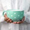 City to Cottage® Cerámica en Azul Cerceta y Blanco | Diseño de Lunares | Hecha y Pintada a Mano | Cerámica Extra Grande Esmaltada 17.5oz/500ml | Tazón Bol con Asa para Sopa Té Café Capuchino | Regalo