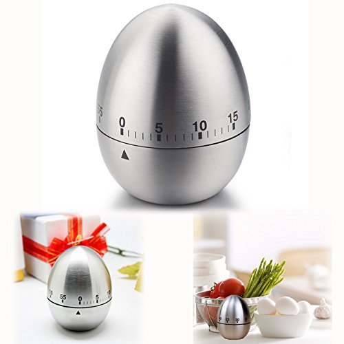 Itian Temporizador Análogo de Cocina, Alarma Giratoria de Cuenta Atrás, Reloj de Arena Mecánico, Temporizador de Acero Inoxidable en Forma de Huevo para Cocinar y Hornear