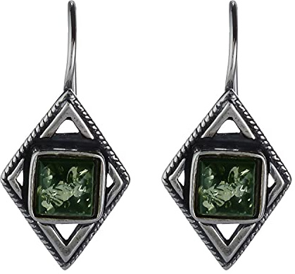 Pendientes de plata esterlina y ámbar verde báltico Jane