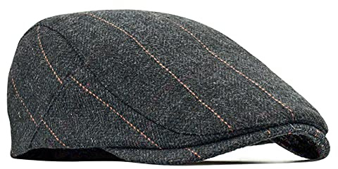 besbomig Mens Tweed Flat Cap Driving Hat Newsboy Cap - Adjustable Fashion Newsboy Irish Beret Hat, Spring Autumn Winter, 55-59CM Black