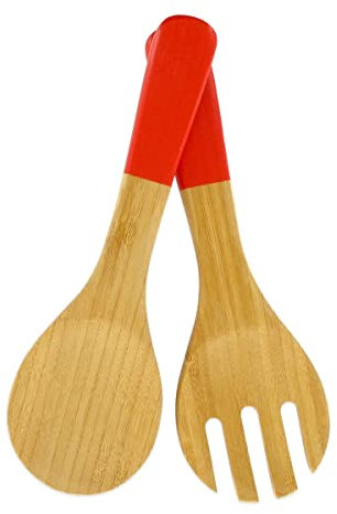 Fackelmann 30189 Couverts à salade en bambou env 23 cm, Brun et Rouge