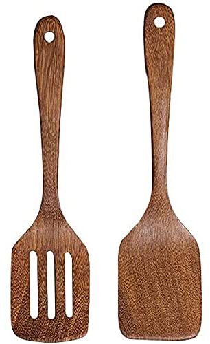 Köksredskap i trä – set med 2 30 cm spatlar och skedar för non-stick stekpannor och woks