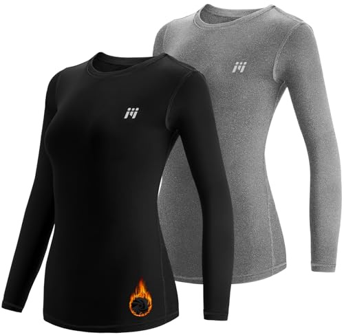 MEETWEE Camiseta Térmica Mujer, Ropa Interior de Compresión Manga Larga Esquí Funcional Thermal Baselayer para Transpirable, cálida y de Secado rápido