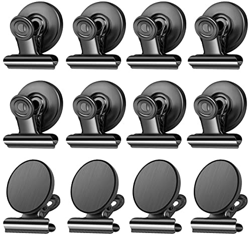 12Pack Fridge Magnets - Heavy Duty Magnetic Clips for Fridge, Whiteboard & Office (Black)
