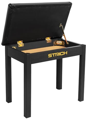 STRICH Klavierbank mit Stauraum, Holzklavierbank Klavierbuchstuhlsitz mit gepolstertem Kissen, Schwarz