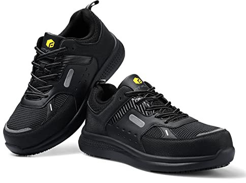 FitVille Wide Fit Safety Trainers for Men Composite Toe Lightweight Work Shoe Non Slip Industrial Warehouse Shoes, Black, 9 UK Wide