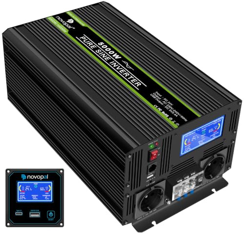 NOVOPAL 5000W/10000W Inverter Ren Sinusvåg Växelriktare 12V DC till 230V AC