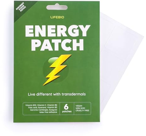 Lifebio Energy Patch - Naturligt Vitalitetsstöd med B12, C, B6, Folsyra, Multivitamin före träning & återhämtning, Guarana, Garcinia Cambogia, Guayusa - 6 lappar