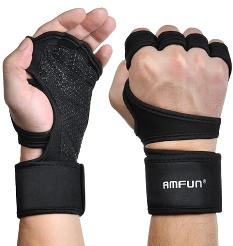 AMFUN Gants D'entraînement Ouverts, Gants Manique de Musculation, Gants D'entraînement à Demi-Doigts avec Protection Supplémentaire de la Paume pour la Gym Fitness L'haltérophilie (M)
