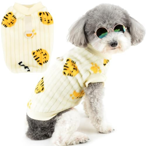 Zunea Hundepullover für kleine Hunde, flauschiger Fleece, Winterpullover, Mäntel mit D-Ring, weich, warm, Welpenweste, Jacke, Kleidung, niedlicher Cartoon-Tiger-Pullover, kaltes Wetter, Haustier,