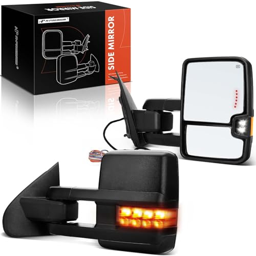 A-Premium Towing Mirrors - Compatible with Chevy Silverado & GMC Sierra 1500 2500 HD 3500 HD - 2014-2018 - W/Power Glass, Arrow Turn Signal, Backup Lamp, Running Light, Heated, Extendable - Pair Set