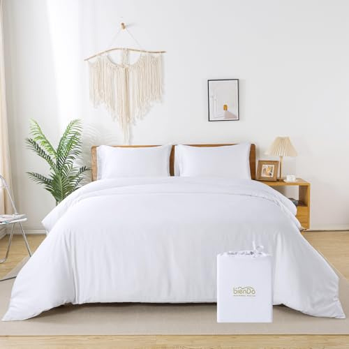 bienDo Housse de Couette 200x200 avec 2 Taies d'oreillers 80x80, Blanche, Parure de Lit Adult, Bambou-Soie Végétalienne, 2 Personne, Douce, Soyeuse et Rafraîchissante