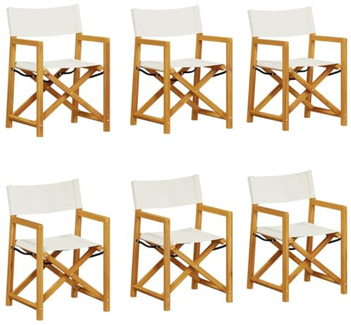 vidaXL Sedie da Giardino Pieghevoli 6 pz Bianco Crema in Tessuto, Sedia Pieghevole da Regista, Sedia da Regista da Campeggio, Sedia da Regista Pieghevole