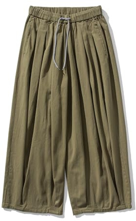 GURUNVANI Herren-Haremshose mit weitem Bein, japanische lockere Passform, leger, elastischer Bund, Grün, XXL