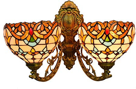 GAUUA Tiffany Style Double -Headed Wall Lamp In A Simple And Modern Baroque Style Of 8 Inch For Creative Corridor Glass Lamp Tinged With Baroque Style