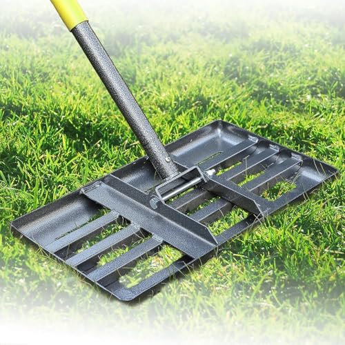 Lawn Levelling Rake, 43 x 25 cm Adjustable Heavy Duty Level Lawn Tool with Curved Edge, 157cm Long Handle Lawn Leveler Anti Flipping, for Soil, Dirt,Ground,Backyard Top Dressing,Landscaping/Yellow
