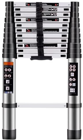 Escalera Plegable Telescópica de Aluminio Multiusos Portátil Extensible - Tamaños: 2 Metros | Fácil Uso y Mecanismo Sencillo | Botón de Bloqueo (2 Metros)