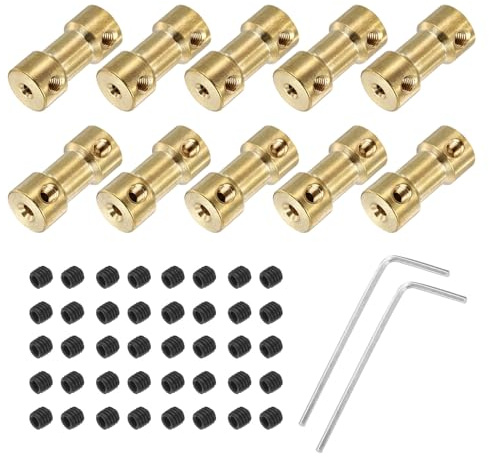 QUARKZMAN 10 Pezzi Giunto di Accoppiamento per Alberi da 2mm a 5mm in Ottone con Viti e Chiave Esagonale - Connettore Flessibile per Motori, Alberi di Ruote/Gomme/Motori