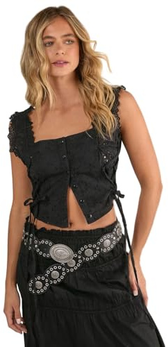 Nasty Gal Soft Corset Broderie Lace Up Side Top Black