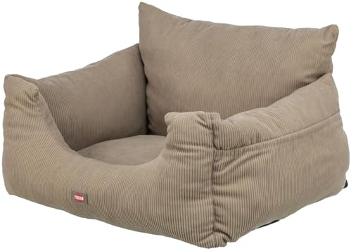 Trixie - Asiento de Coche para Perros, 55 × 30 × 50 cm, Color Topo, Cuna de Viaje Acolchada con Base Antideslizante y Ranuras para Cinturón de Seguridad